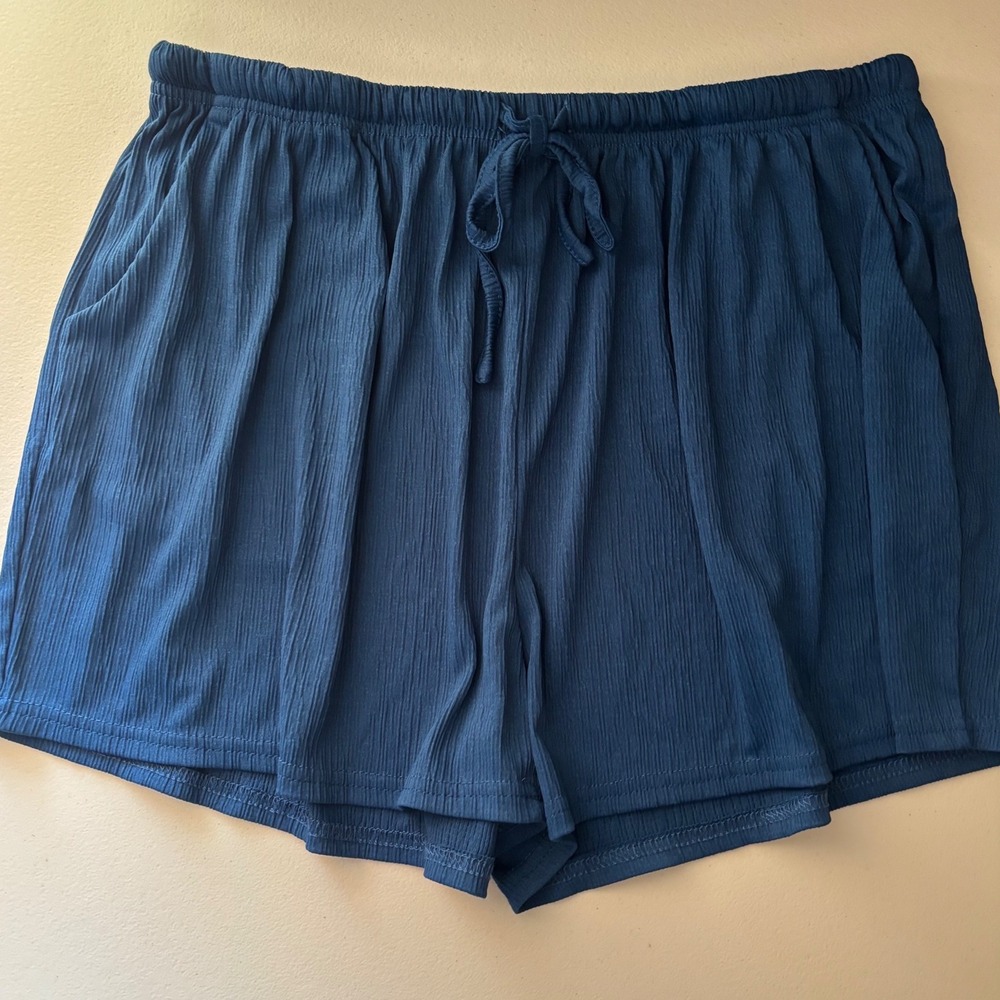 Ekouaer Lounge Shorts Womens XL dark blue Crinkle Knit Drawstring Good Preowned